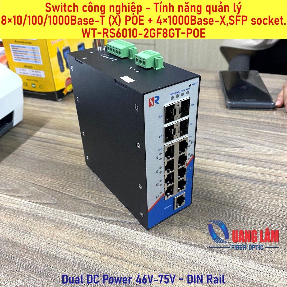 Industrial Switch Managed 04 port Fiber GE(SFP slot) + 8 Port 10/100/1000M RJ45 with POE, WT-RS6112-4GF8GT-8POE