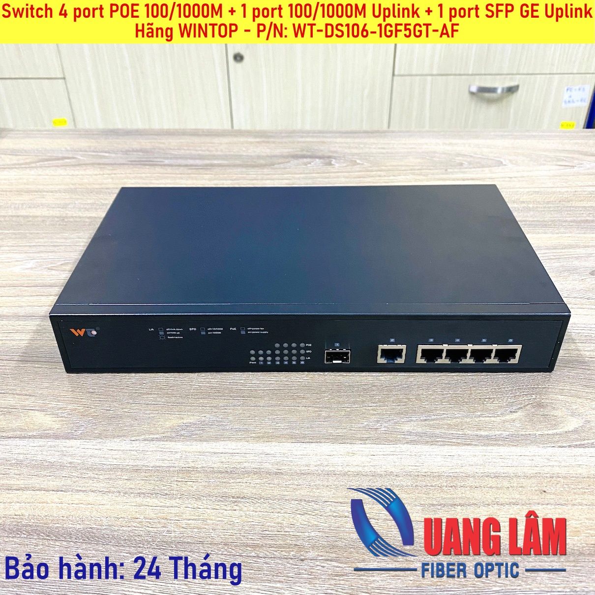 Switch 4 port POE 100/1000M + 1 port 100/1000M Uplink + 1 port SFP GE Uplink Hãng WINTOP - P/N: WT-DS106-1GF5GT-POE