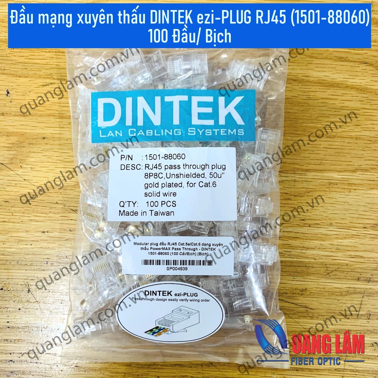 Đầu mạng xuyên thấu DINTEK ezi-PLUG RJ45 (1501-88060) - 100 Đầu/ Bịch