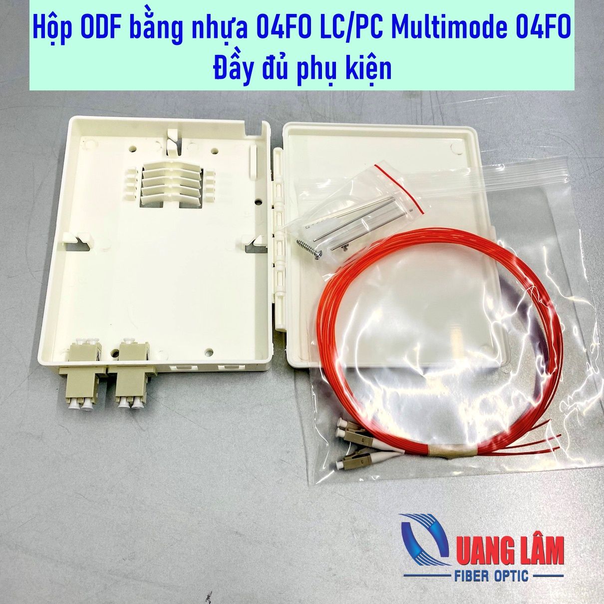 Hộp ODF bằng nhựa 04FO LC/PC Multimode OM2 (Đầy đủ phụ kiện và Dây hàn Multimode OM2)