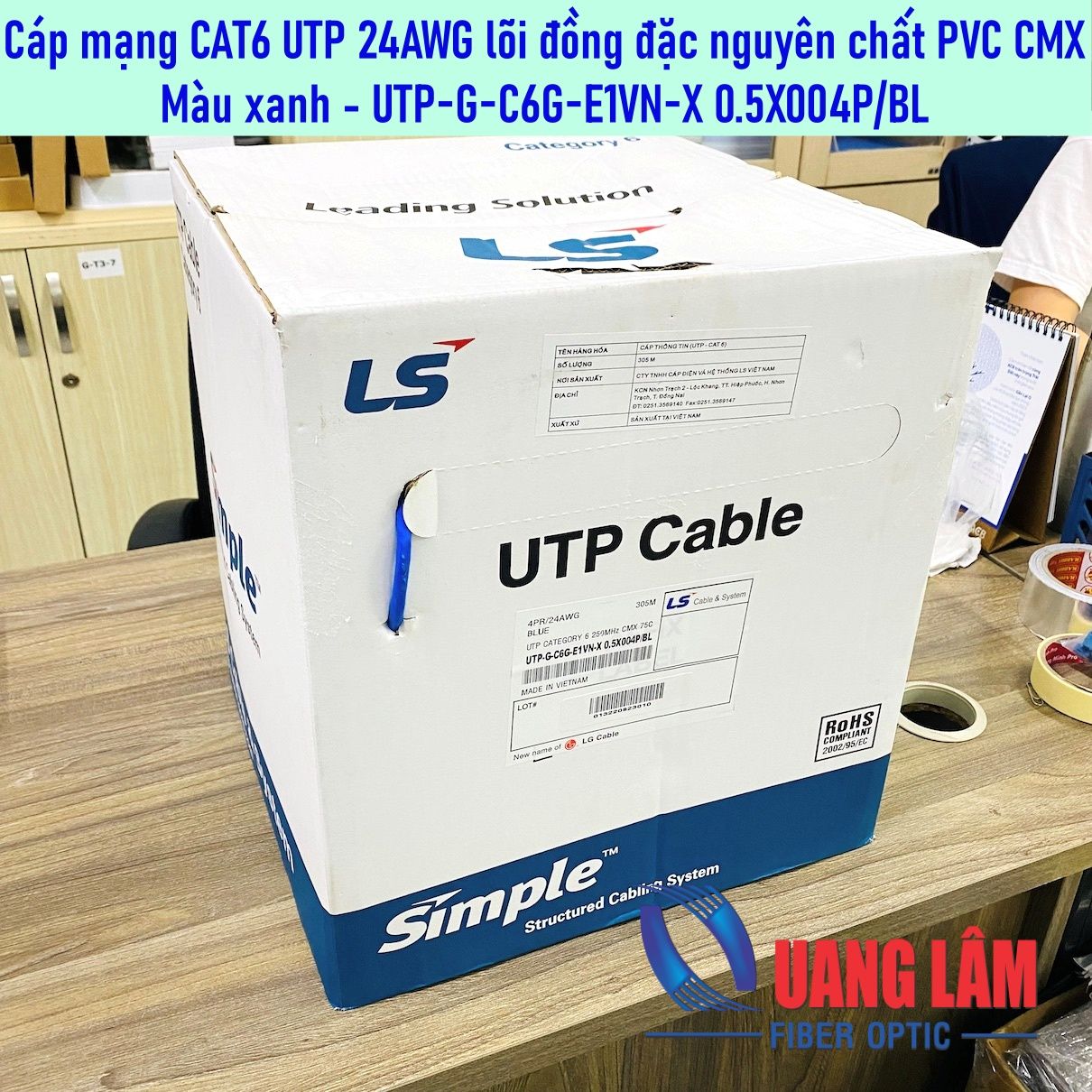 Cáp mạng CAT6 UTP 24AWG lõi đồng nguyên chất, 4 đôi,vỏ PVC,CMX,màu xanh UTP-G-C6G-E1VN-X 0.5X004P/BL (Bao gồm VAT)