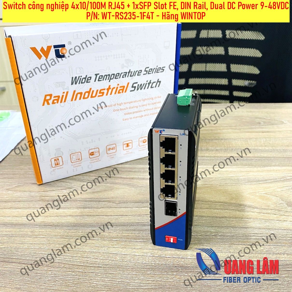 Switch công nghiệp 4x10/100M RJ45 + 1xSFP Slot FE, DIN Rail, Dual DC Power 9-48VDC, P/N: WT-RS235-1F4T