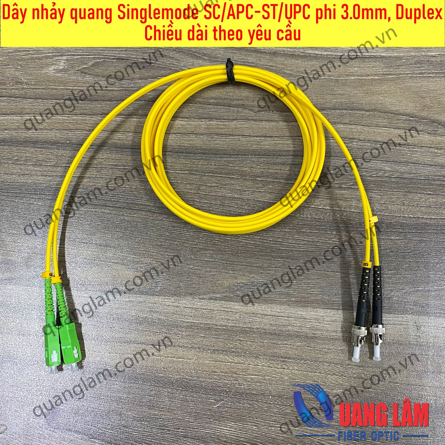 Dây nhảy quang Singlemode SC/APC-ST/UPC phi 3.0mm, Duplex Chiều dài theo yêu cầu