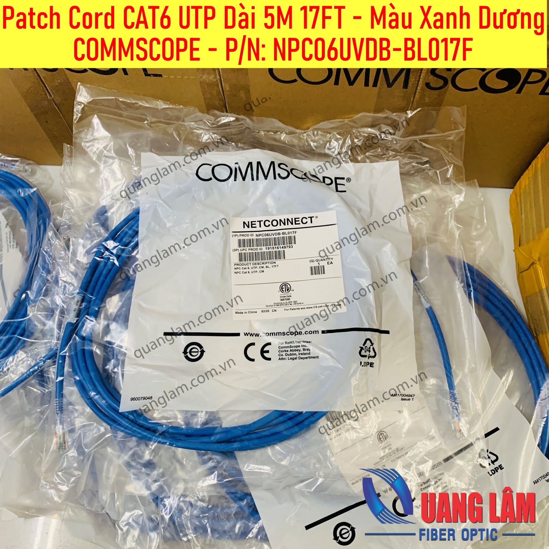Patch Cord CAT6 UTP Dài 5M 17FT - Màu Xanh Dương COMMSCOPE - P/N: NPC06UVDB-BL017F