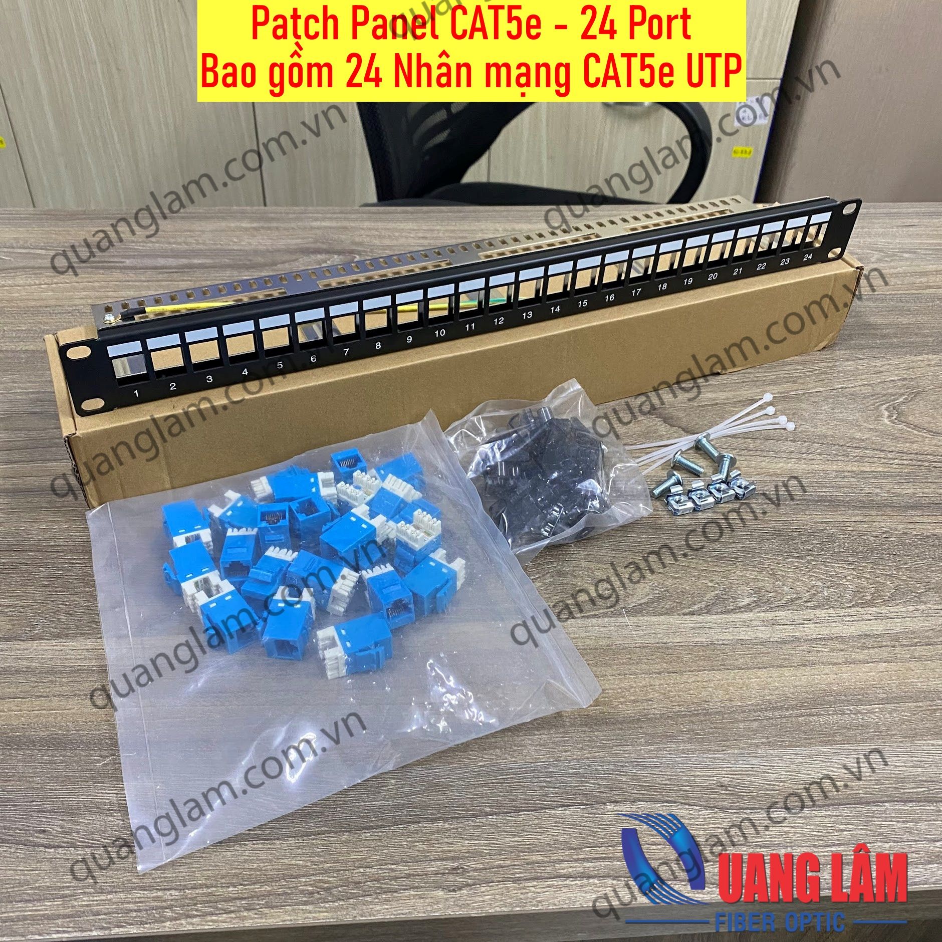 Patch Panel CAT5e 24Port UTP (Bao gồm 24 Nhân mạng CAT5e UTP màu xanh)