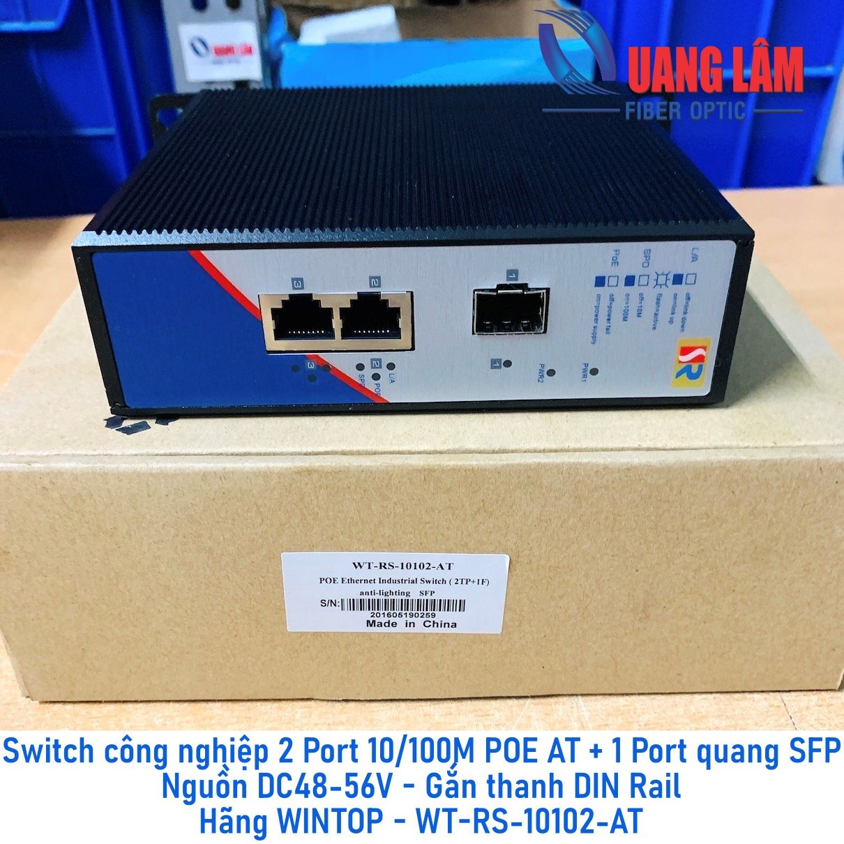 Switch công nghiệp 2x10/100M POE AT + 1 Port SFP Slot 100M, DIN Rail, Dual DC Power 48-56VDC, P/N: WT-RS-10102-AT