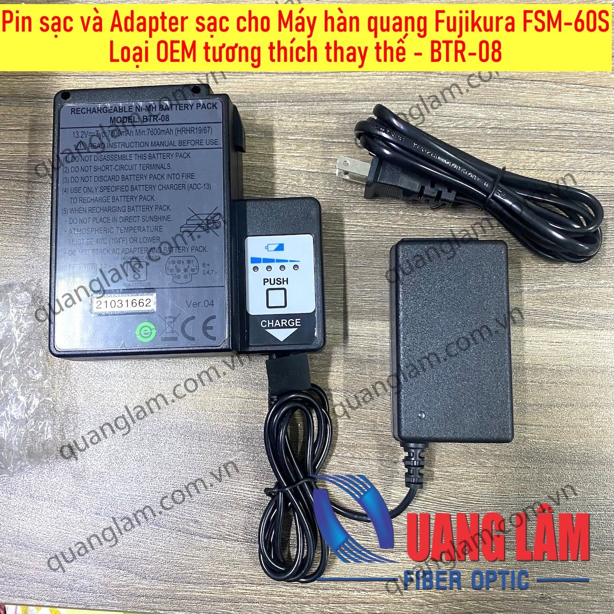 Pin sạc và Adapter sạc cho Máy hàn quang Fujikura FSM-60S Loại OEM tương thích thay thế - BTR-08