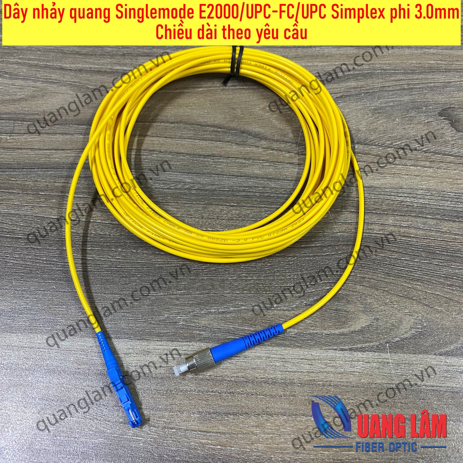 Dây nhảy quang Singlemode E2000/UPC-FC/UPC phi 3.0mm, Simplex-Chiều dài theo yêu cầu