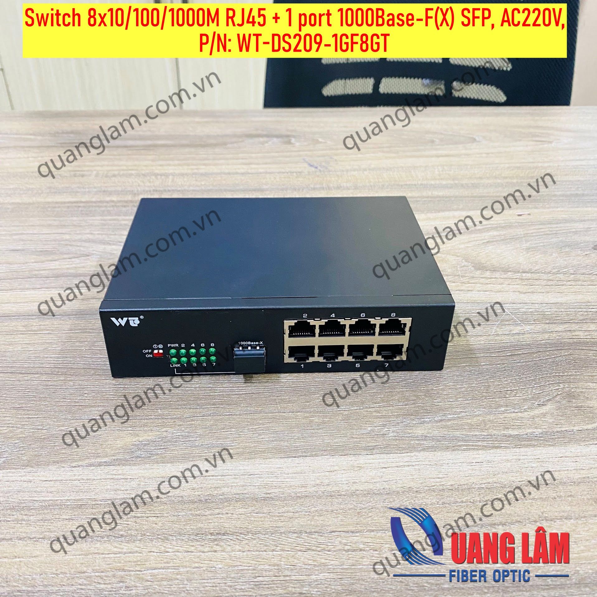 Switch 8x10/100/1000M RJ45 + 1 port 1000Base-F(X) SFP, AC220V, P/N: WT-DS209-1GF8GT