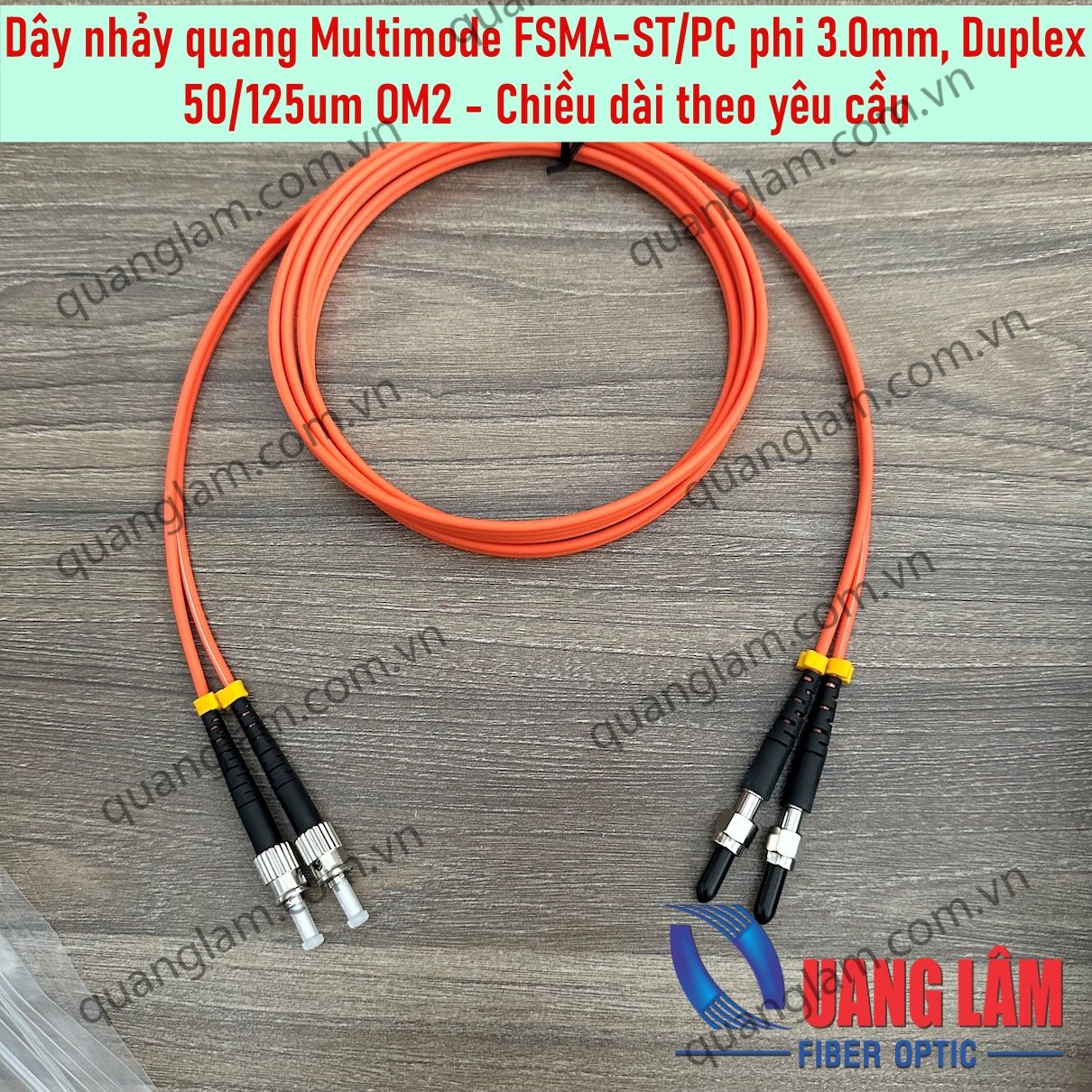 Dây nhảy quang Multimode 50/125um FSMA-ST/PC phi 3.0mm, Duplex - Chiều dài theo yêu cầu