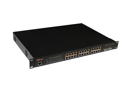 Switch Unmanaged 24x10/100/1000M RJ45 POE AT + 2 Port 10/100/1000M SC 2 sợi quang, 20km, WT-DS-10224G-AT-LP