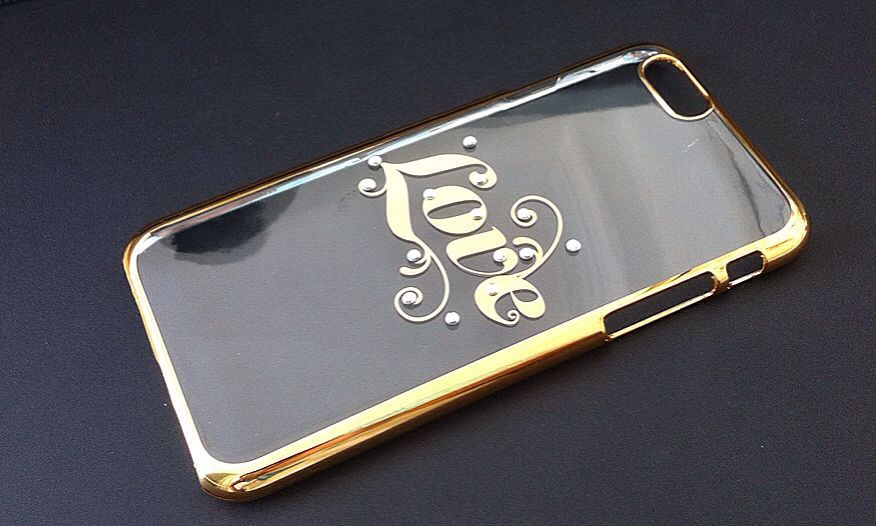iPhone 6, 6s - Ốp lưng cứng viền vàng đính đá