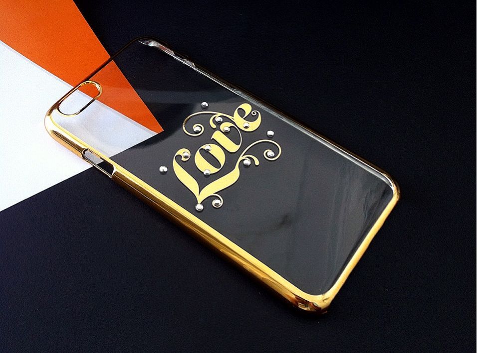 iPhone 6, 6s - Ốp lưng cứng viền vàng đính đá