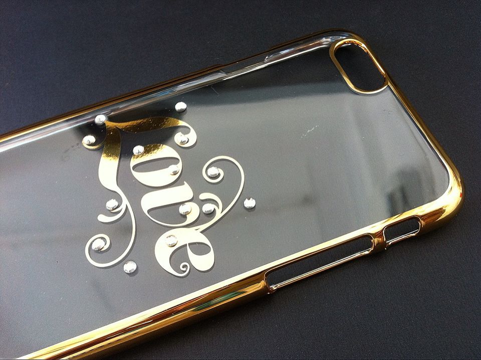 iPhone 6, 6s - Ốp lưng cứng viền vàng đính đá