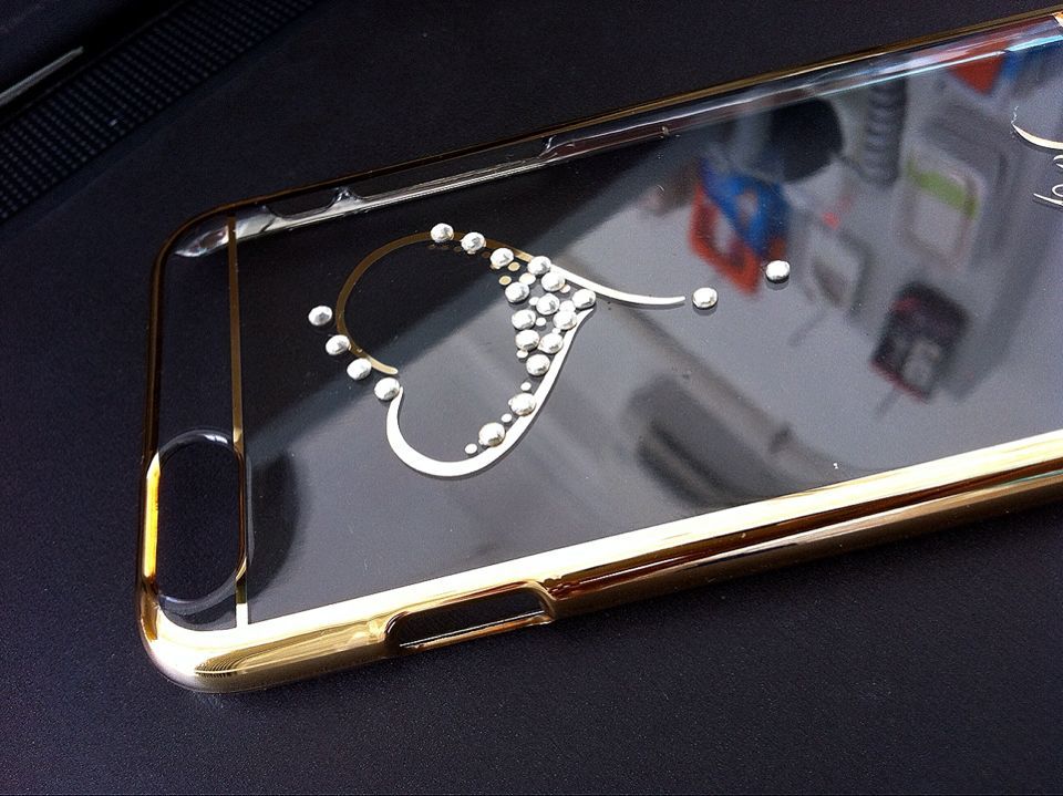 iPhone 6, 6s - Ốp lưng cứng viền vàng đính đá