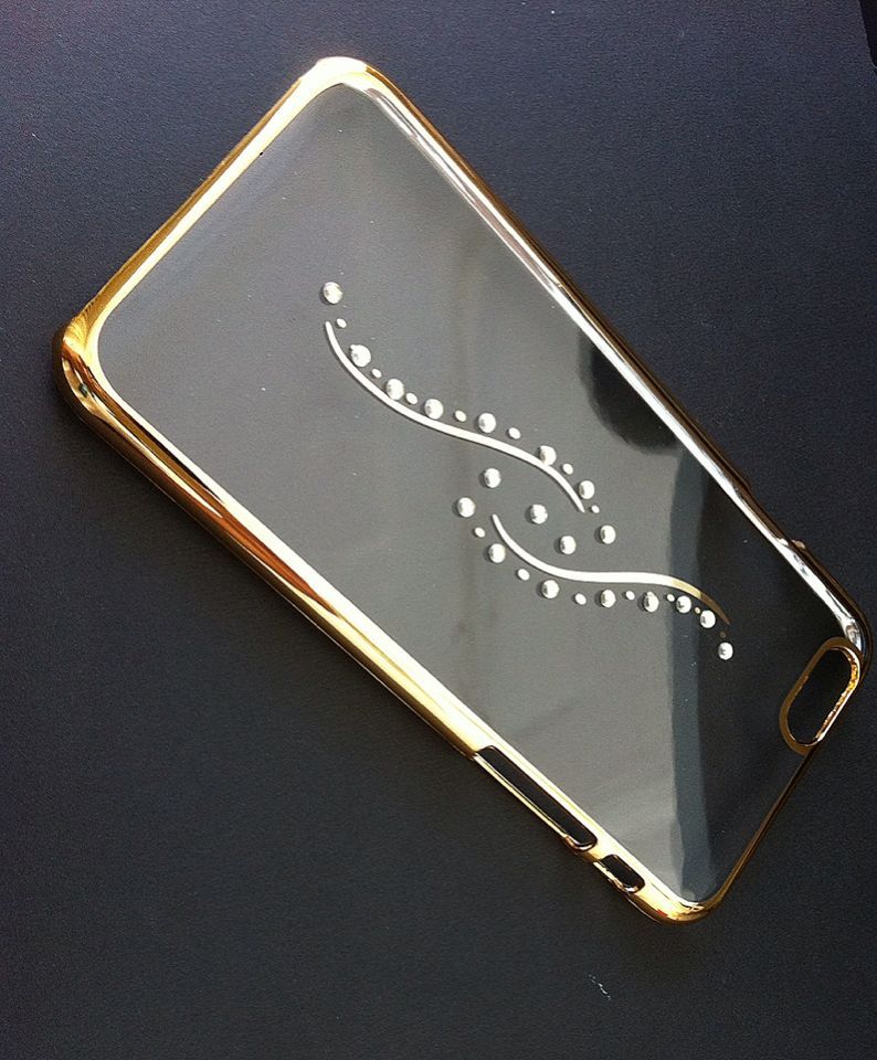  iPhone 6, 6s - Ốp lưng cứng viền vàng đính đá 