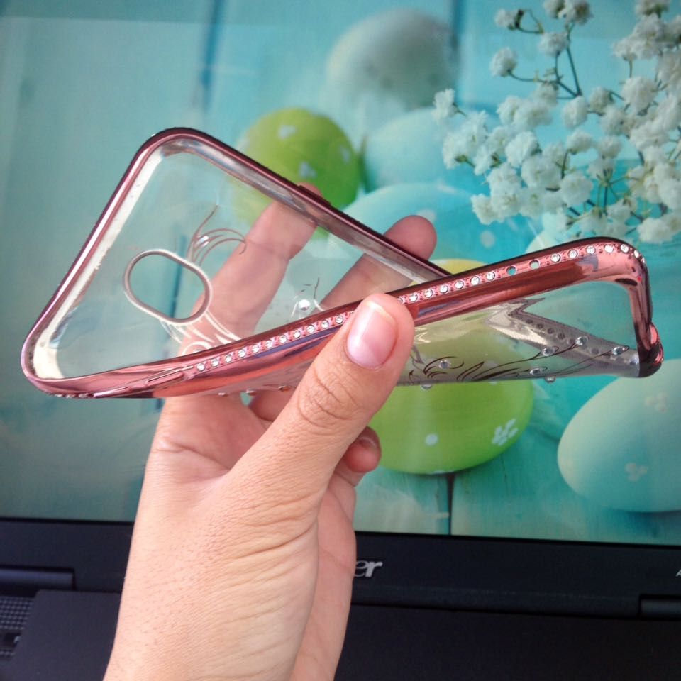 Samsung J7 Pro - Ốp lưng dẻo viền màu đính đá