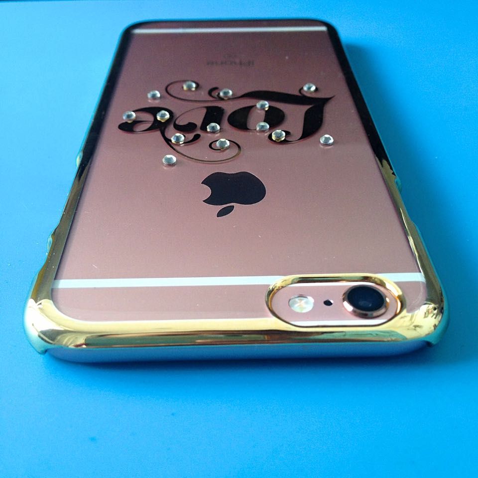 iPhone 6, 6s - Ốp lưng cứng viền vàng đính đá