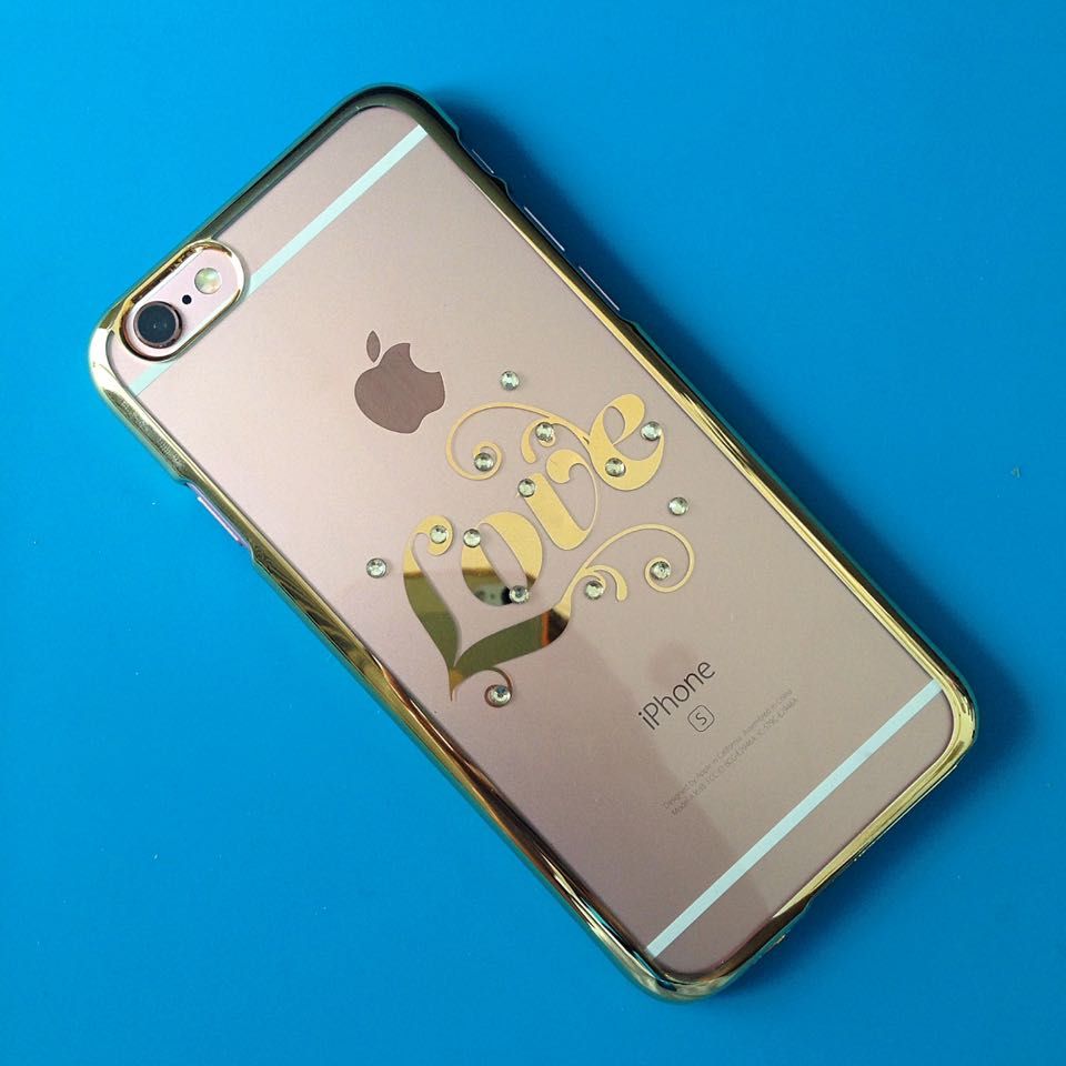 iPhone 6, 6s - Ốp lưng cứng viền vàng đính đá