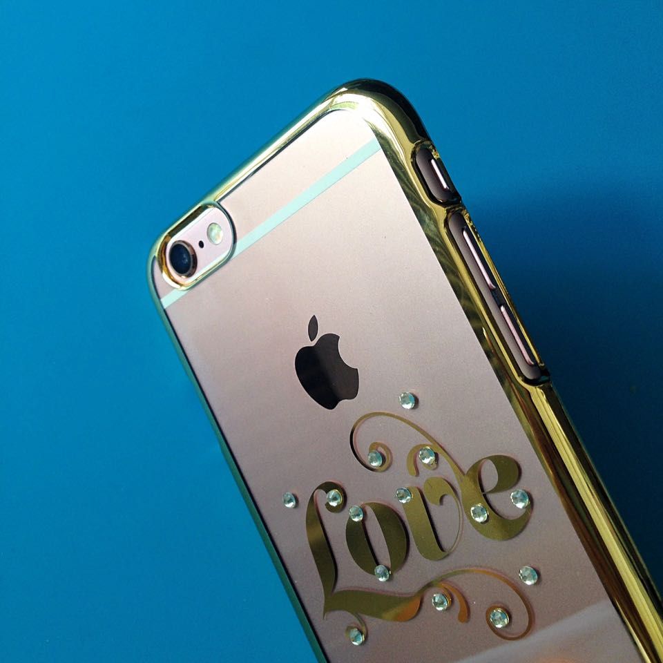 iPhone 6, 6s - Ốp lưng cứng viền vàng đính đá