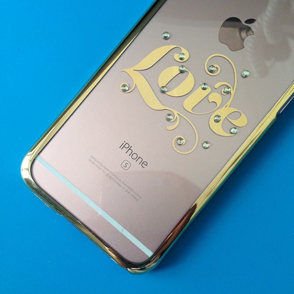  iPhone 6, 6s - Ốp lưng cứng viền vàng đính đá 