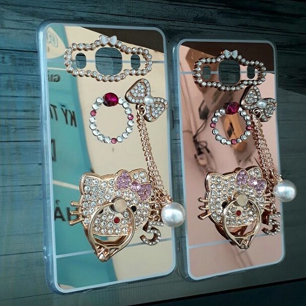 Samsung J5 2016 - Ốp lưng dẻo gương đính đá kèm nhẫn (nhiều mẫu)