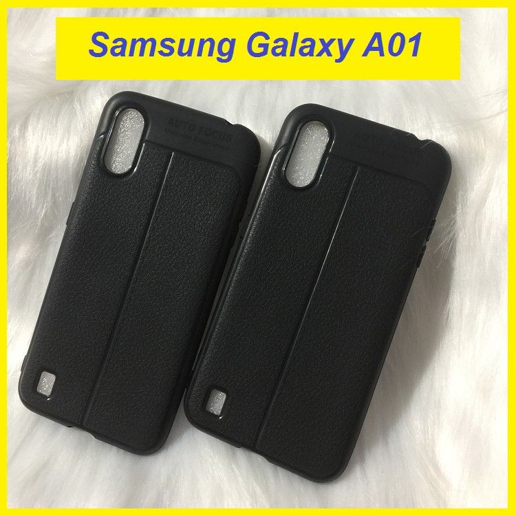 Ốp lưng dẻo vân da Auto Focus Samsung A01 (Đen)