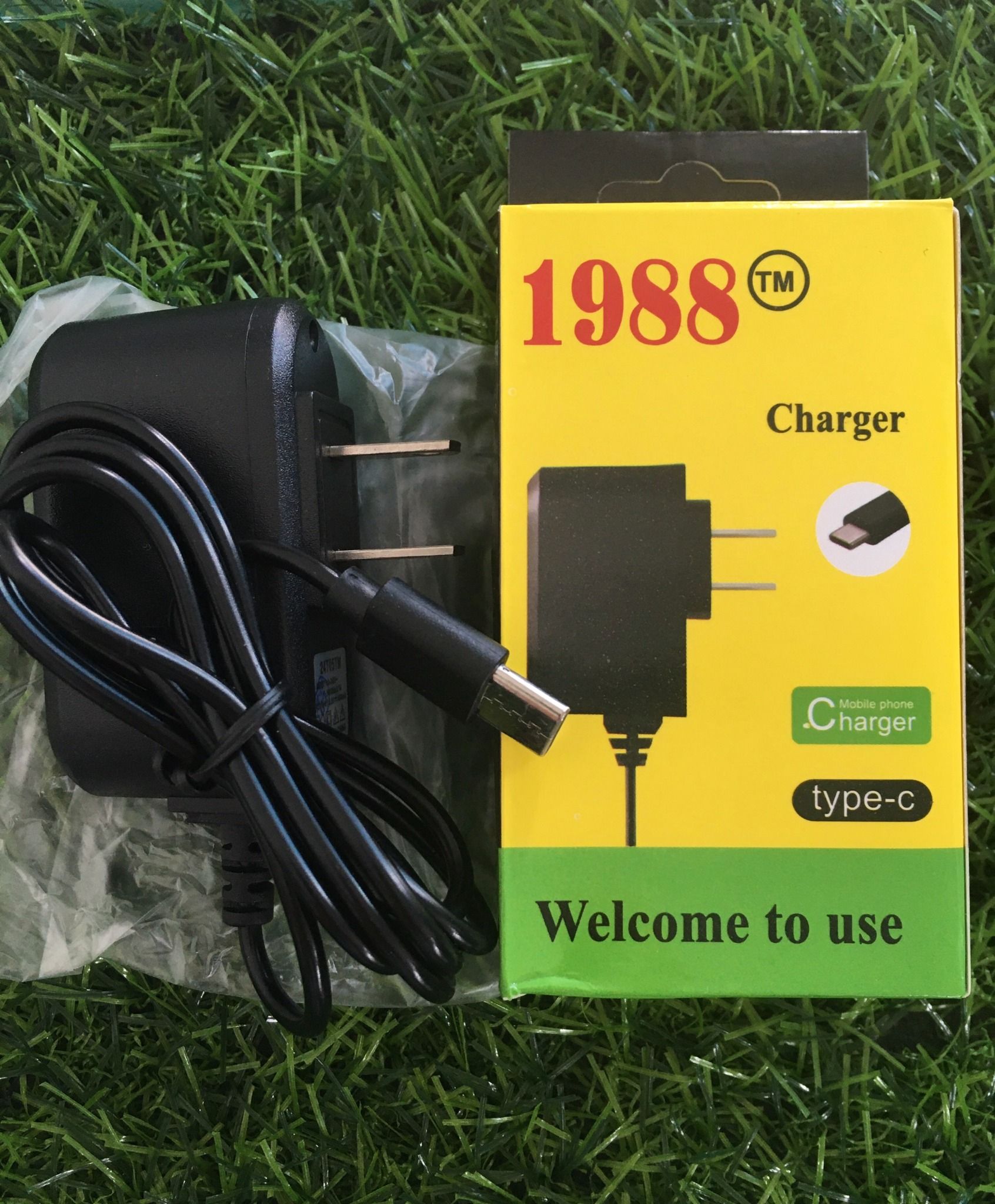 Bộ sạc cốc liền cáp chân dài Type C USB 1988 (Đen)