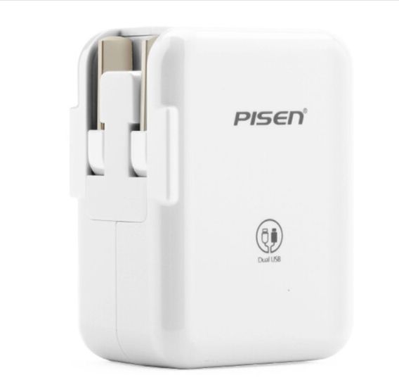 Cốc sạc nhanh iPad 2.4A 2 cổng USB Pisen chính hãng (Trắng)