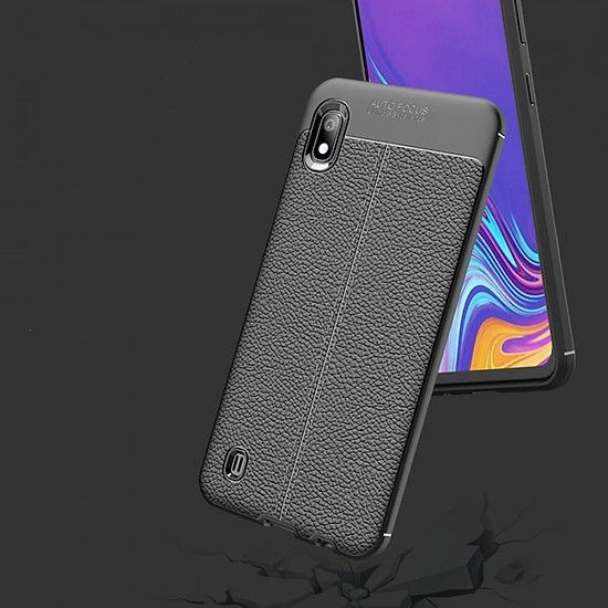 Ốp lưng dẻo vân da Auto Focus Samsung A10 (Đen)