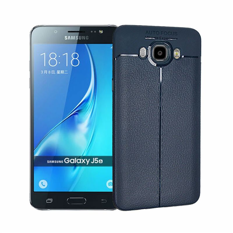 Samsung J5 2016 - Ốp lưng dẻo vân da Auto Focus (Xanh - Đen)