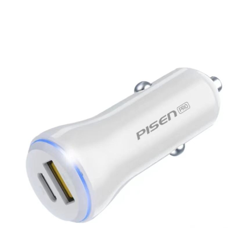 Tẩu sạc nhanh xe hơi sạc 22.5W (USB - Type C) Pisen chính hãng (Trắng)