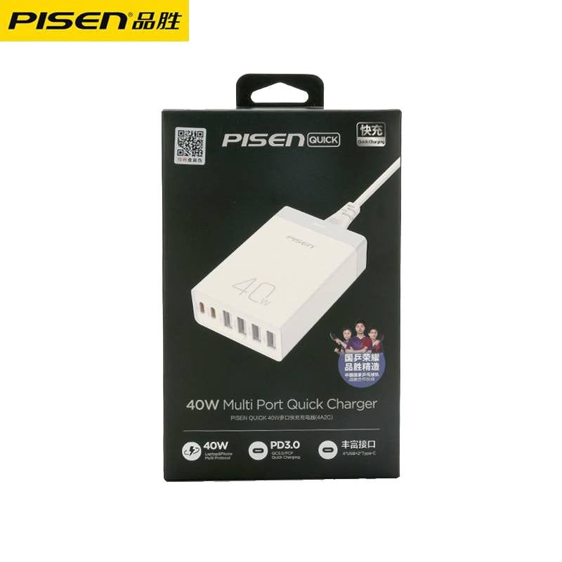 Cốc sạc nhanh 40w 6 cổng (2PD + 4USB) LH-C02 Pisen chính hãng