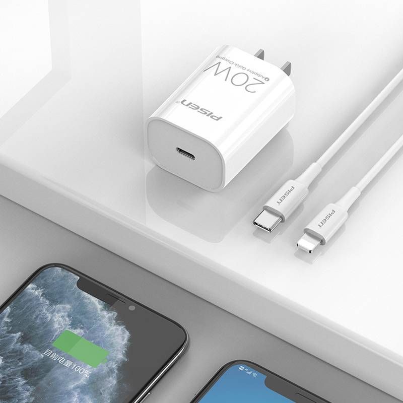 Bộ sạc nhanh Type C - Lightning 20w Pisen chính hãng (Trắng)