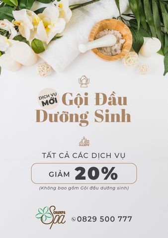  [NEW] GỘI ĐẦU DƯỠNG SINH & GIẢM 20% DỊCH VỤ SPA 