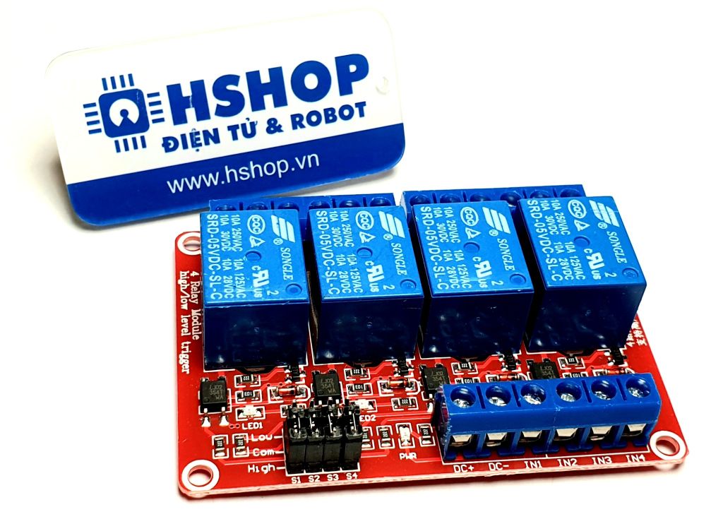 Mạch 4 Relay Opto chọn mức kích High/Low (5/12/24VDC)