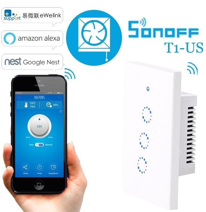 Công tắc điều khiển từ xa âm tường Wifi Smart Switch Sonoff T1 US 3 Gang