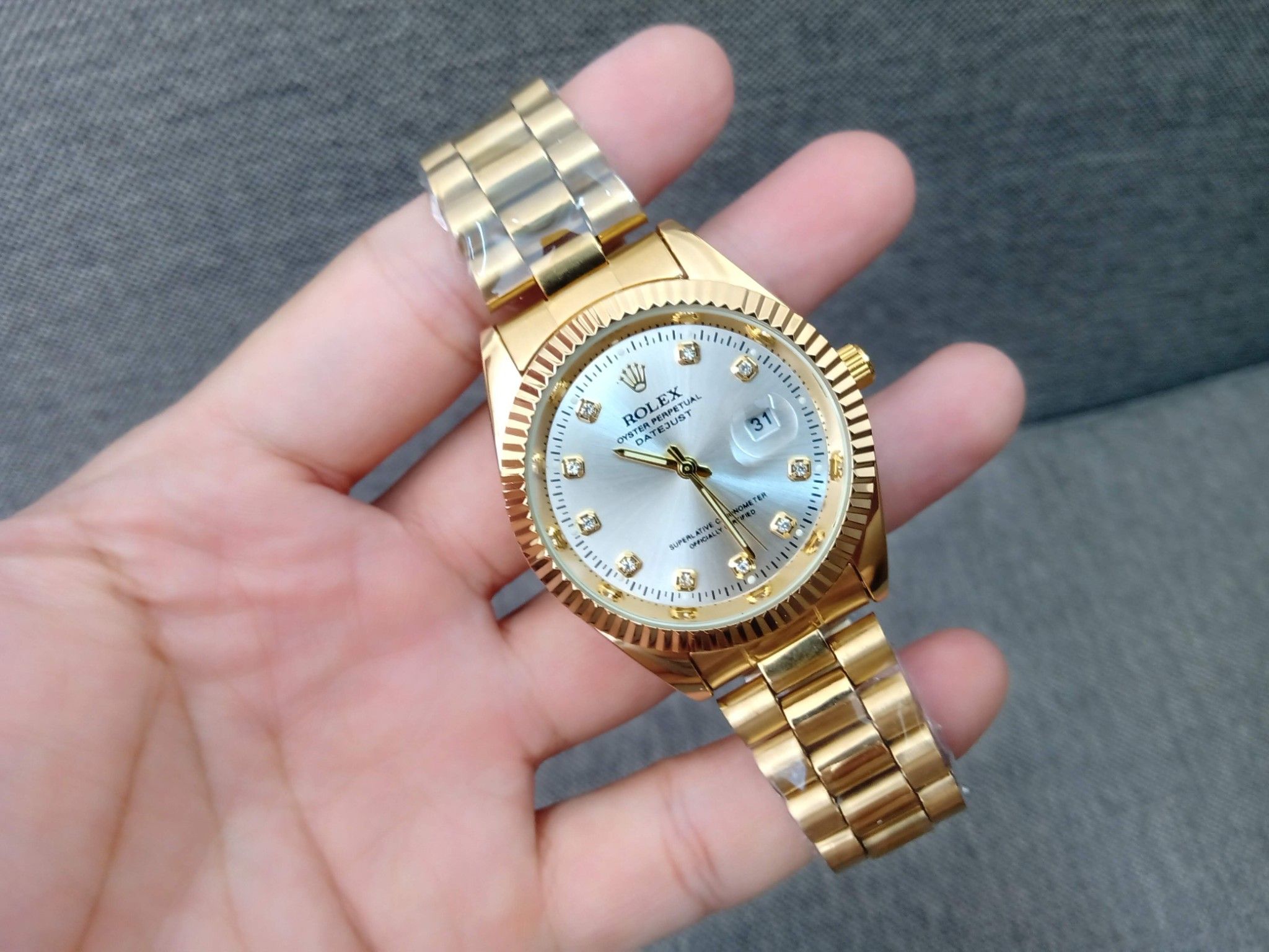Đồng hồ Rolex nam mạ vàng, mặt trắng, size 38mm, máy nhật