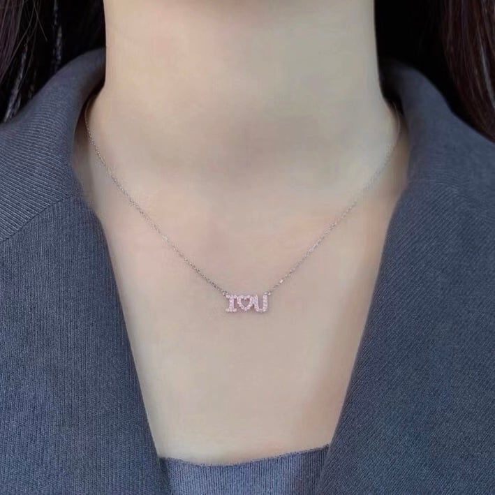 Dây Chuyền Bạc Cao Cấp - I Love You Pha Lê Hồng