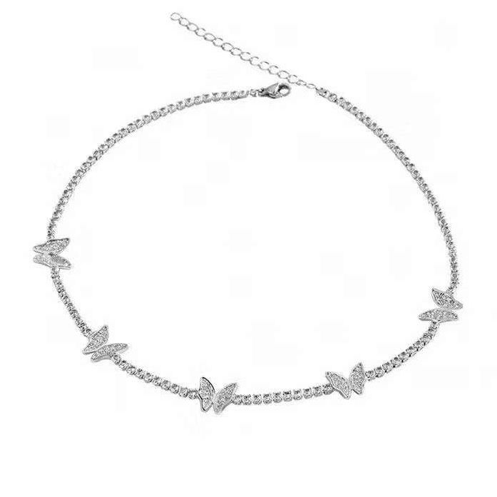 Dây Chuyền Ngắn - Choker Con Bướm Pha Lê Trắng Tinh Tế (AS)