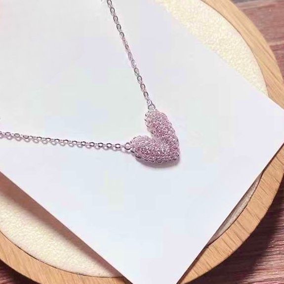 Bộ Trang Sức Bạc Cao Cấp - Dây Chuyền & Bông Tai Trái Tim Pha Lê Hồng (AF)