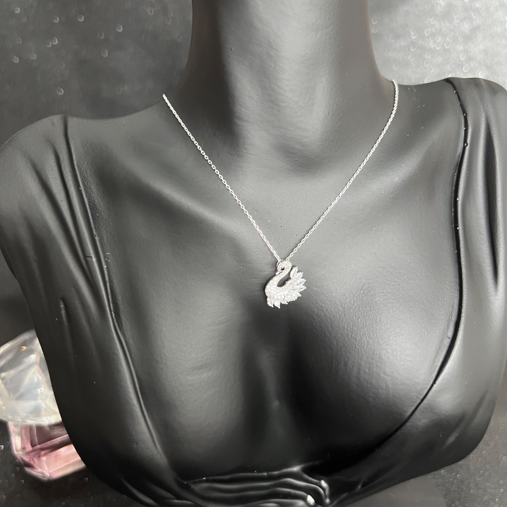 Dây Chuyền Bạc Cao Cấp - Thiên Nga Pha Lê Trắng (AD)