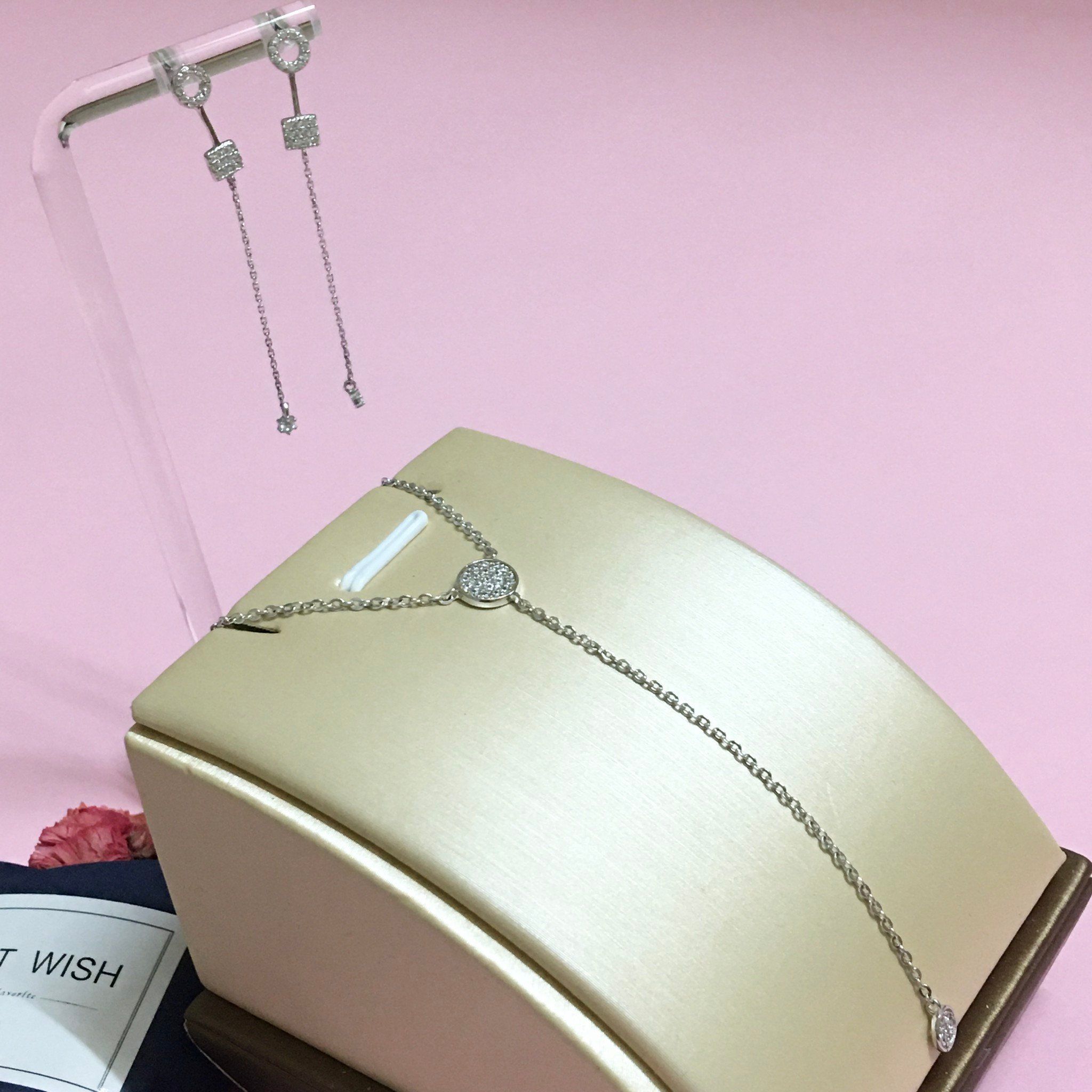 Bộ Trang Sức Bạc Cao Cấp - Vòng Tròn Pha Lê Trắng (AC)