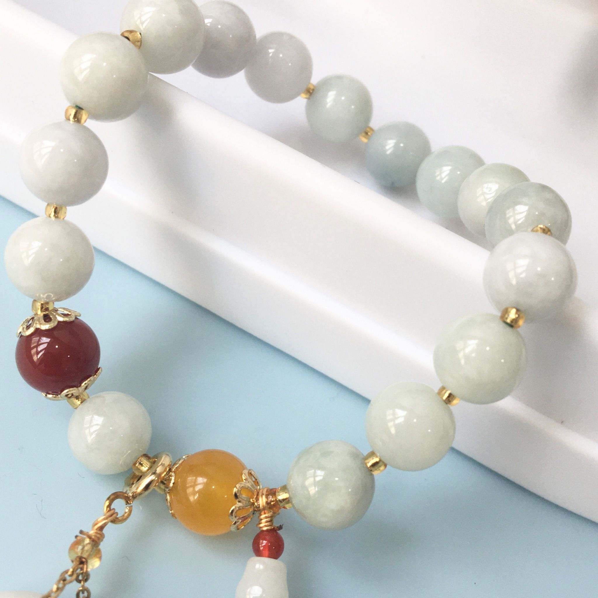 Vòng Tay Phong Thuỷ Cao Cấp - Hồ Lô & Đồng Tiền Đá Cẩm Thạch Thiên Nhiên Quý Phái