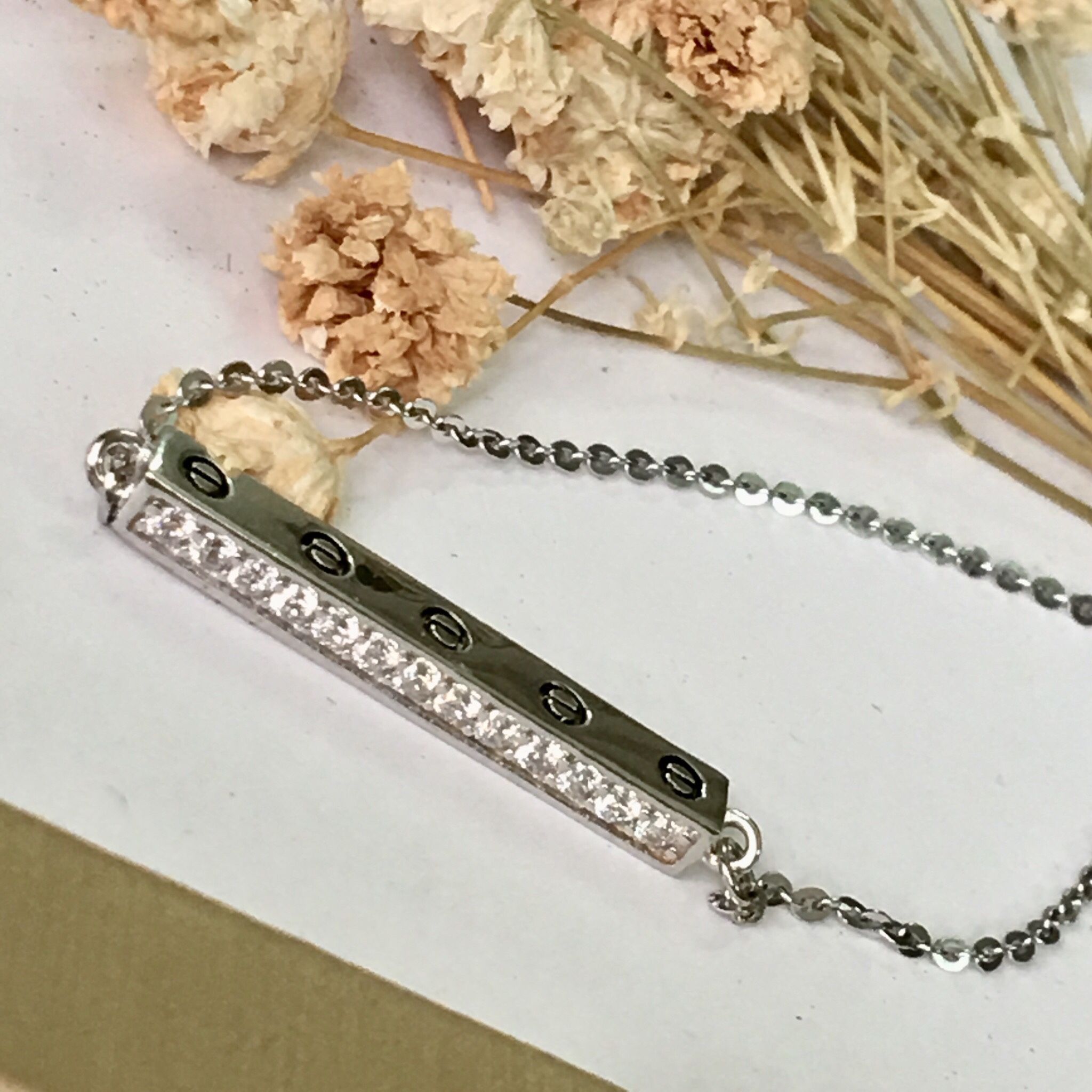 Dây Chuyền Bạc Cao Cấp - Cartier Thanh Ngang Pha Lê (AC)