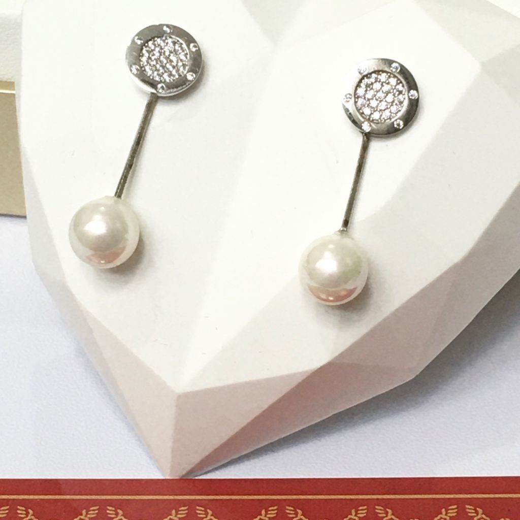 Bộ Trang Sức Bạc Cao Cấp - Cartier Ngọc Trai & Pha Lê Trắng