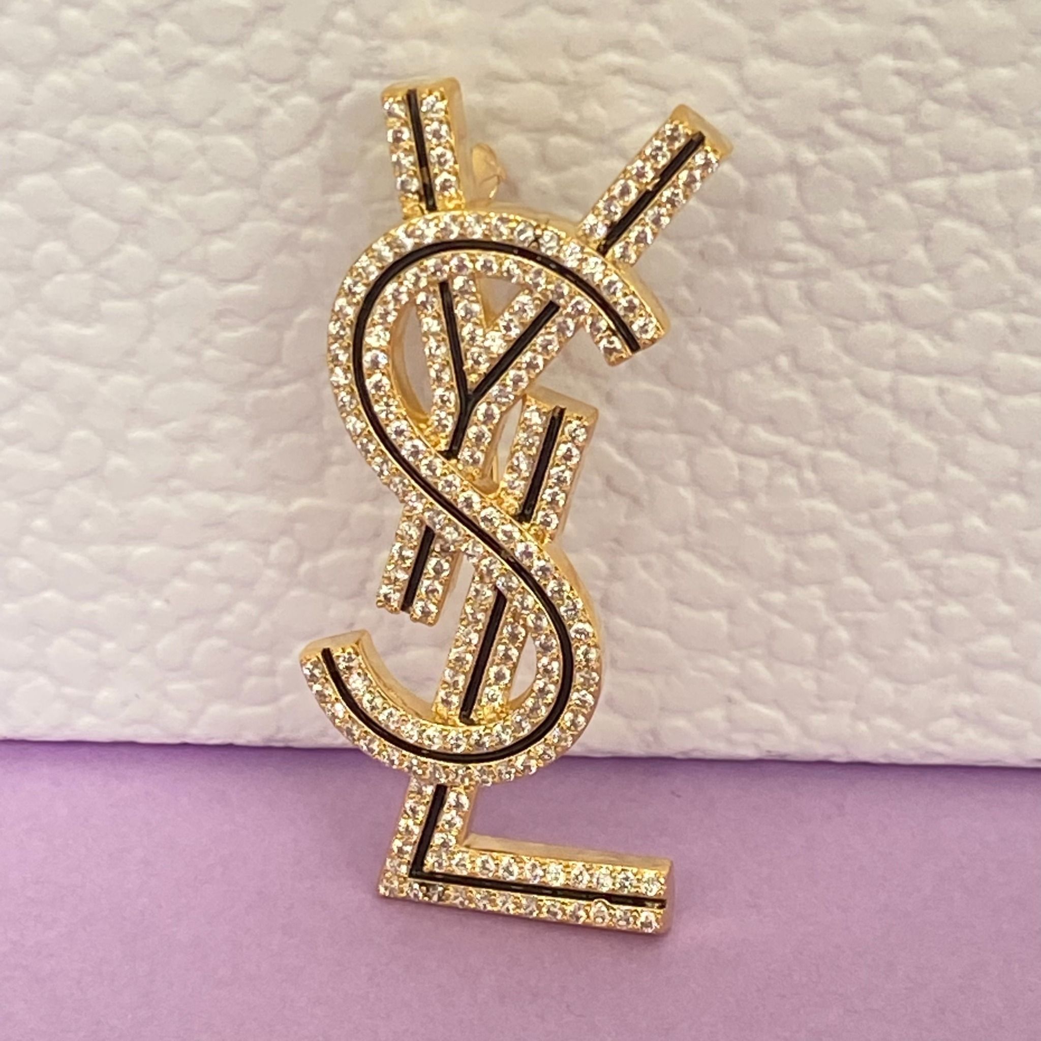 Cài Áo Nam, Nữ - YSL Màu Vàng Pha Lê Trắng (AE)