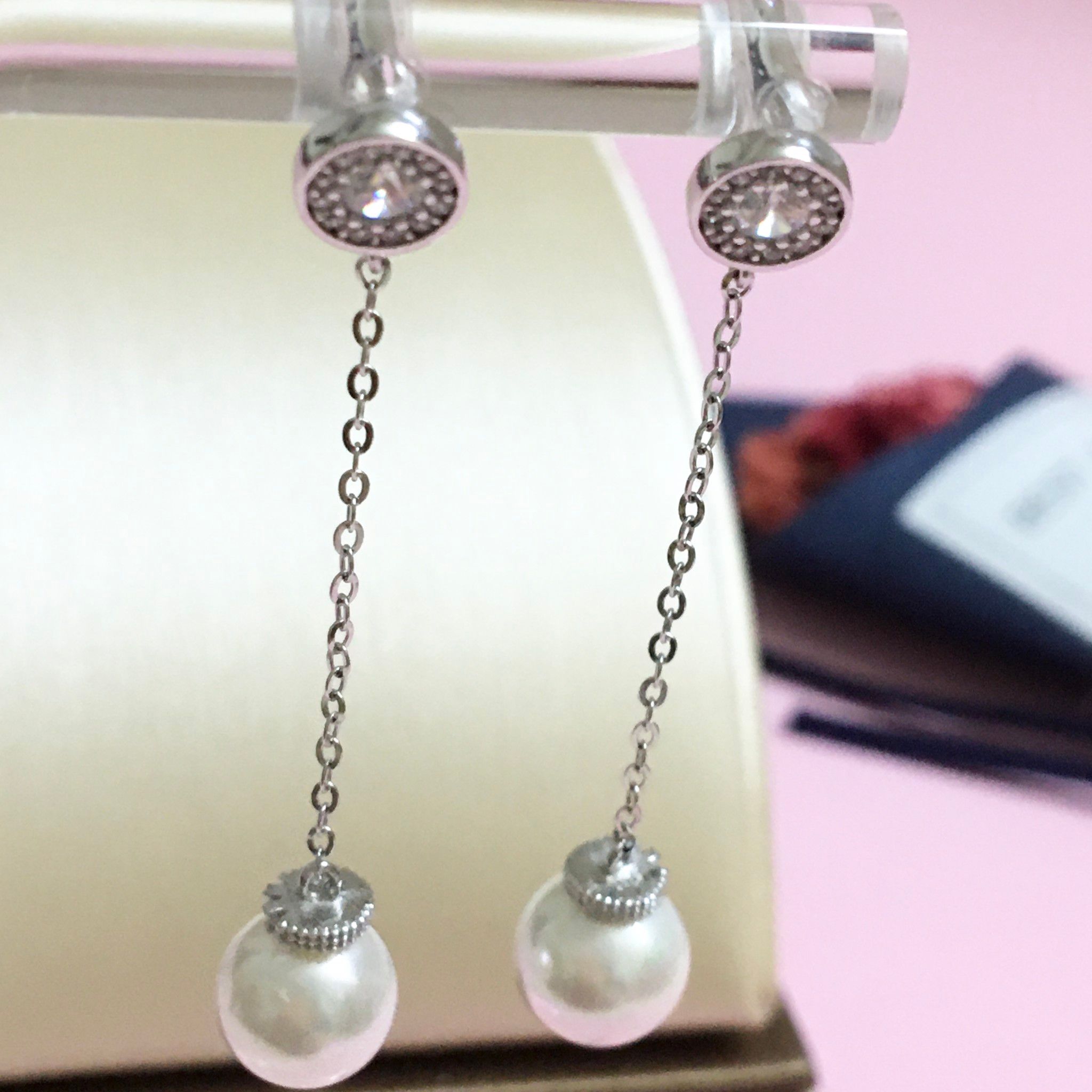 Bộ Trang Sức Bạc Cao Cấp - Vòng Tròn Ngọc Trai & Pha Lê Trắng (AD)