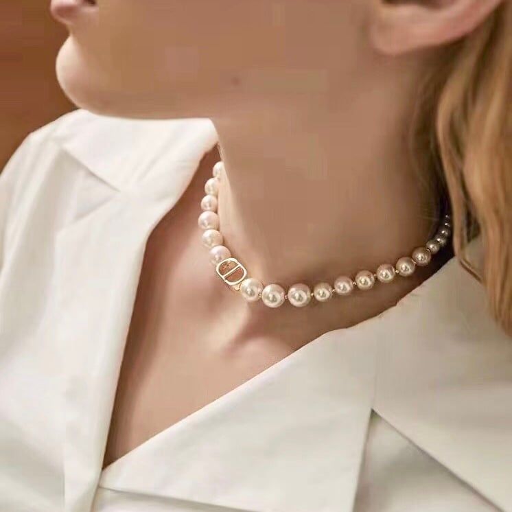 Bộ Trang Sức Dior Vàng - Vòng cổ Choker & Vòng Tay Ngọc Trai Quý Phái