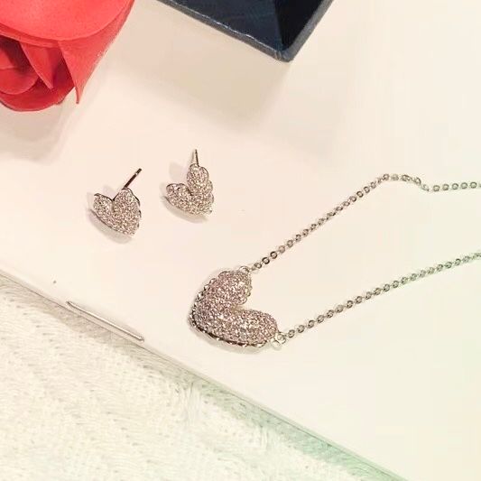 Bộ Trang Sức Bạc Cao Cấp - Dây Chuyền & Bông Tai Trái Tim Pha Lê Hồng (AF)